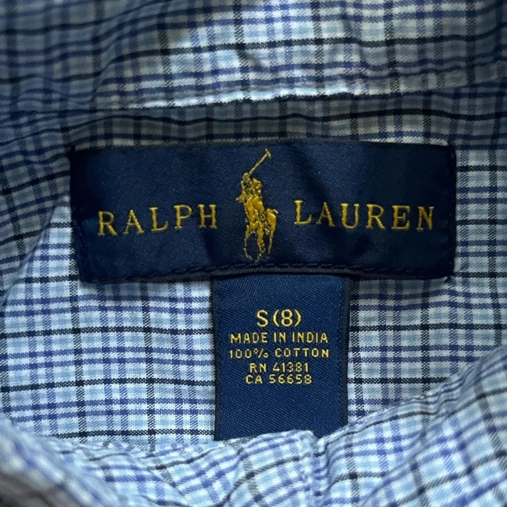 Ralph Lauren Boys Blue Plaid Long Sleeve Preppy Casual Button Down Shirt Size 8